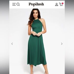 Popilush green Shapewear Sculpting Backless Halter A-Line Midi Dress